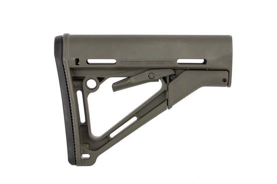 Magpul CTR carbine stock for MIL-SPEC buffer tubes features a wobble-stopping friction lock, multiple sling attachment points, and an ODG finish